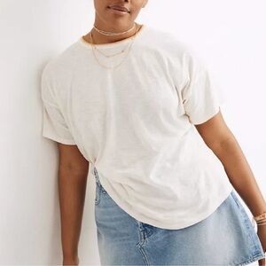 Madewell Ivory Yellow Whisper Cotton Rib Crewneck Ringer Tee Size Medium